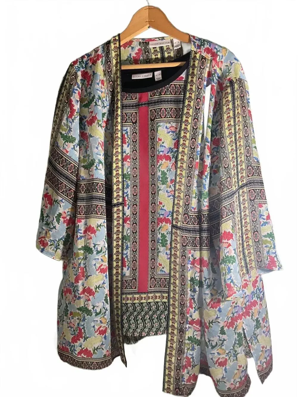 Susan Graver Floral Print Two-Piece Set - Jacket & Sleeveless Top XL - Picture 2 of 11